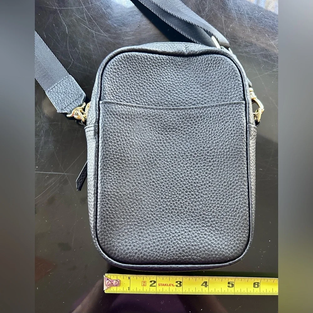 Bandolier Black Leather Phone Crossbody with Gold Accents - Picture 4 of 10